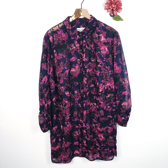 Ava & Viv Tops - [AVA & VIV] Floral Button Up Tunic Top